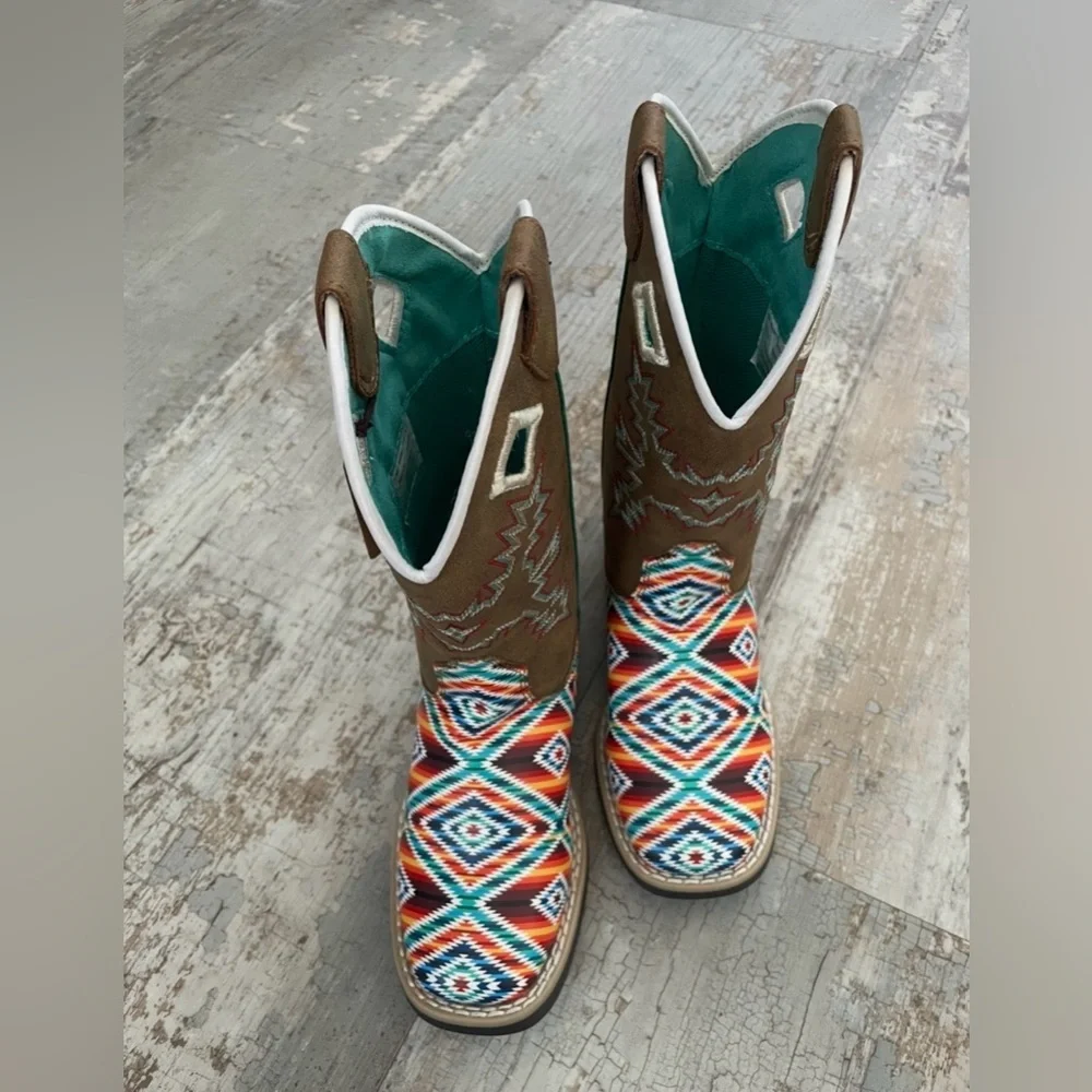 NWT Twister Multicolored Aztec Cowboy or Farmer Boots